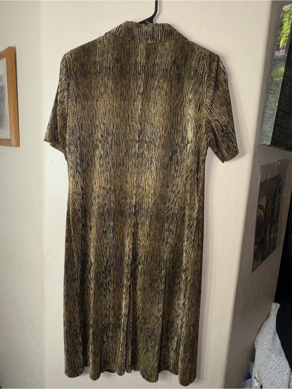 Scarlett Vintage 90s Metallic Gold Black Pleated Cocktail Midi Dress Size 9/10 - Picture 2 of 7